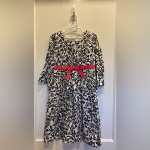 Hanna Andersson Black White Floral Damask Pink Bow Dress Size 8 (130 cm)